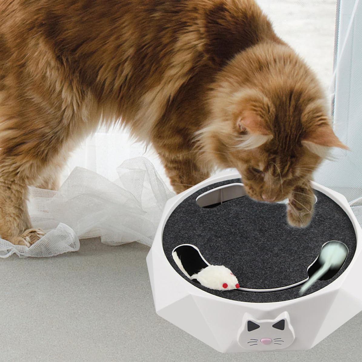 Interactif pour Chaton Souris Électrique Blanche Simulant L'action de Fouissage pour Stimuler L'instinct de Chasse et Exercice en Intérieur avec 3 Piles AA