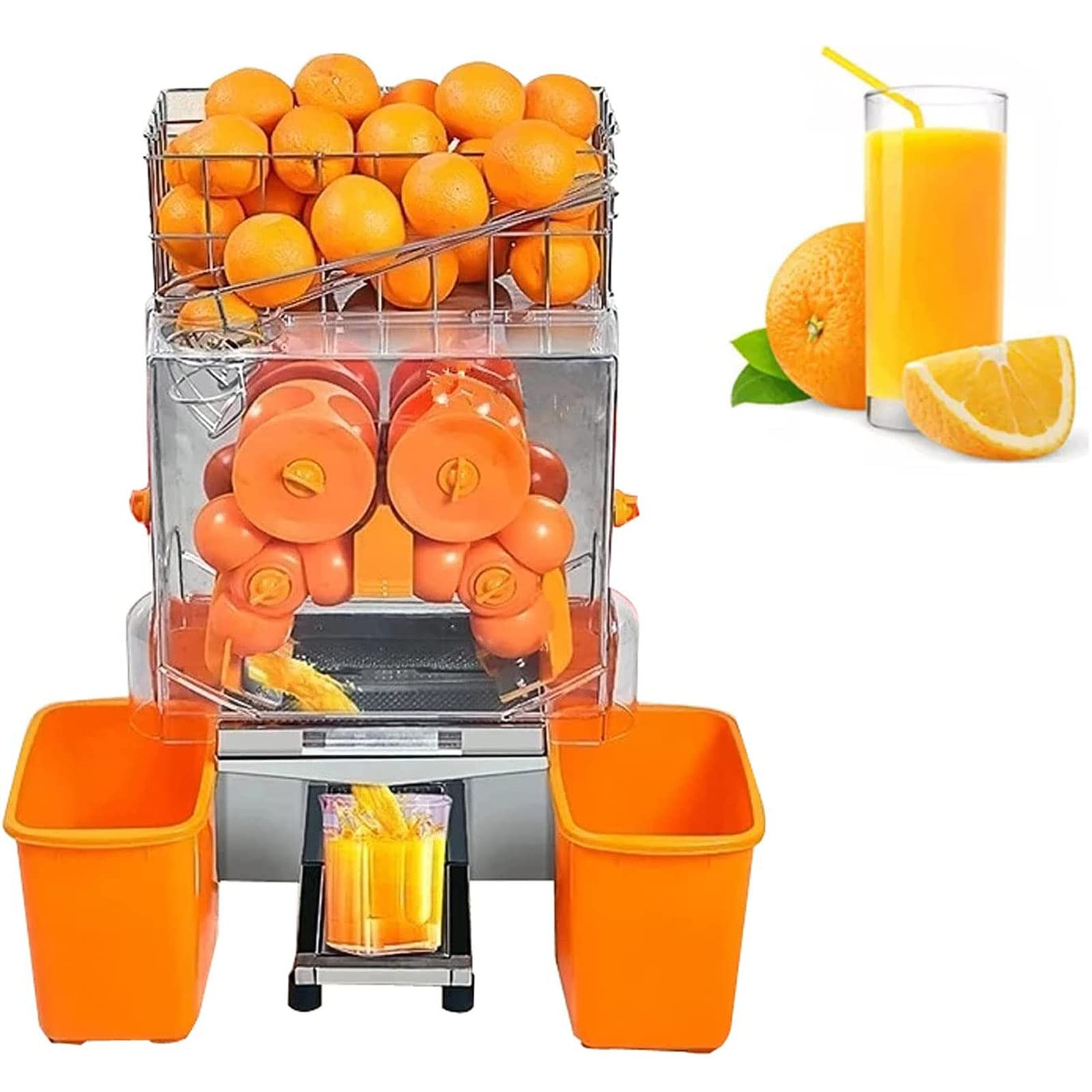 TECHTONGDA Commercial Juicer Machine, Orange Squeezer for 22-30 per Minute, Lemon Juice Extractor Citrus Juicer, Electric Orange Juice Machine with Pull-out Filter Box and 2 Peels Collecting Buckets