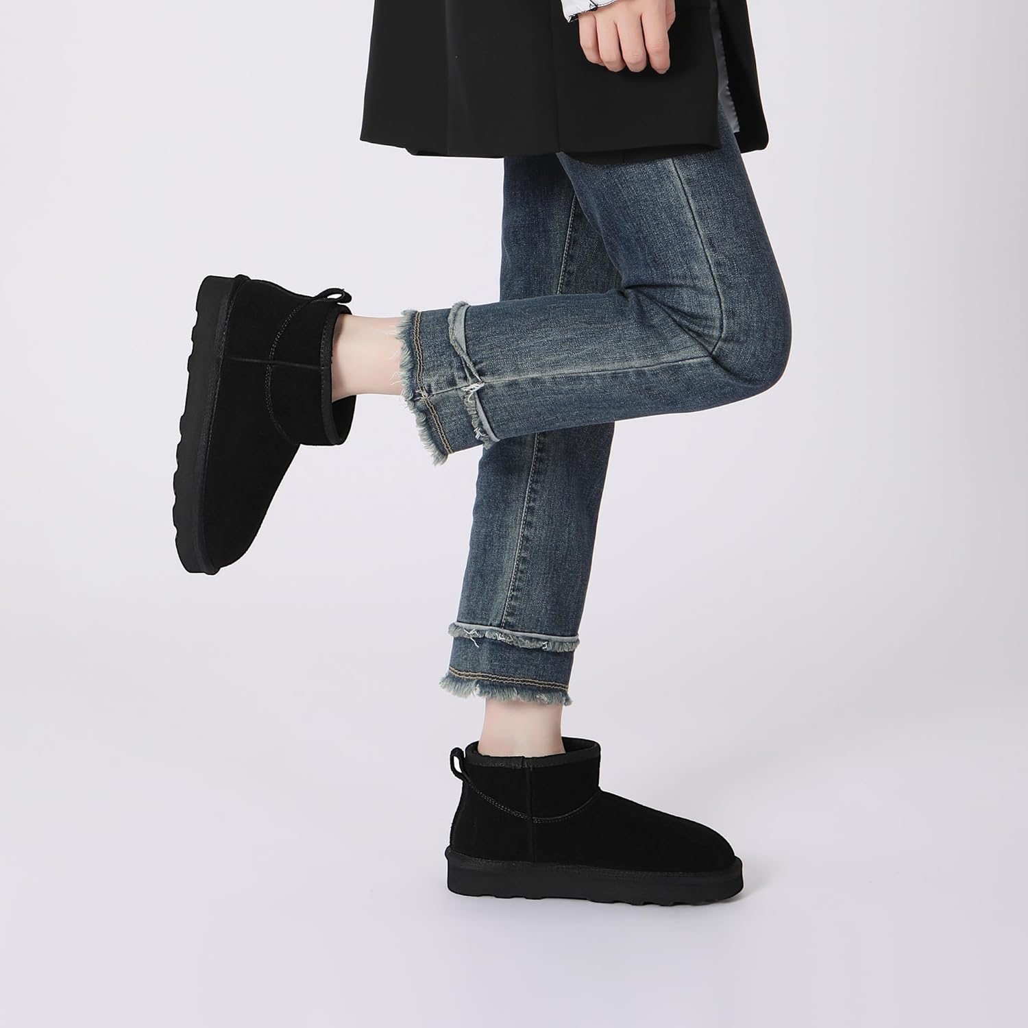 Women's Genuine Suede Winter Mini Boots Water Resistant Snow Booties with Cozy Faux Fur Lining Anti-Slip Memory Foam Insole Lightweight Pull On Ankle Boots Outdoor - Image 2