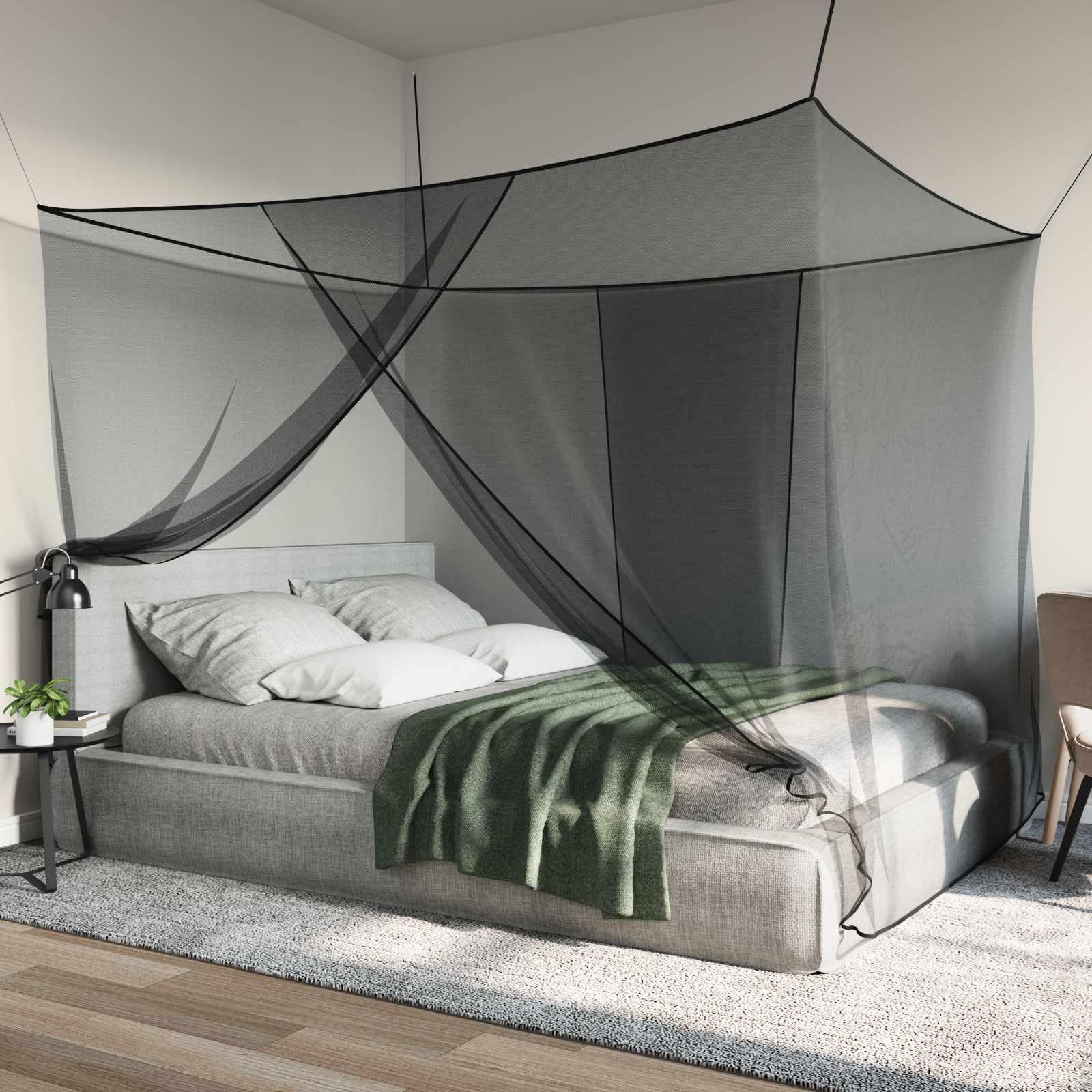 Moskito Netz für Bett aus Polyester, 156 Maschen, schwarz, 3er Set, 220 x 180 x 180 cm, mit genähter Öffnung, für Schlafzimmer und Innenbereich