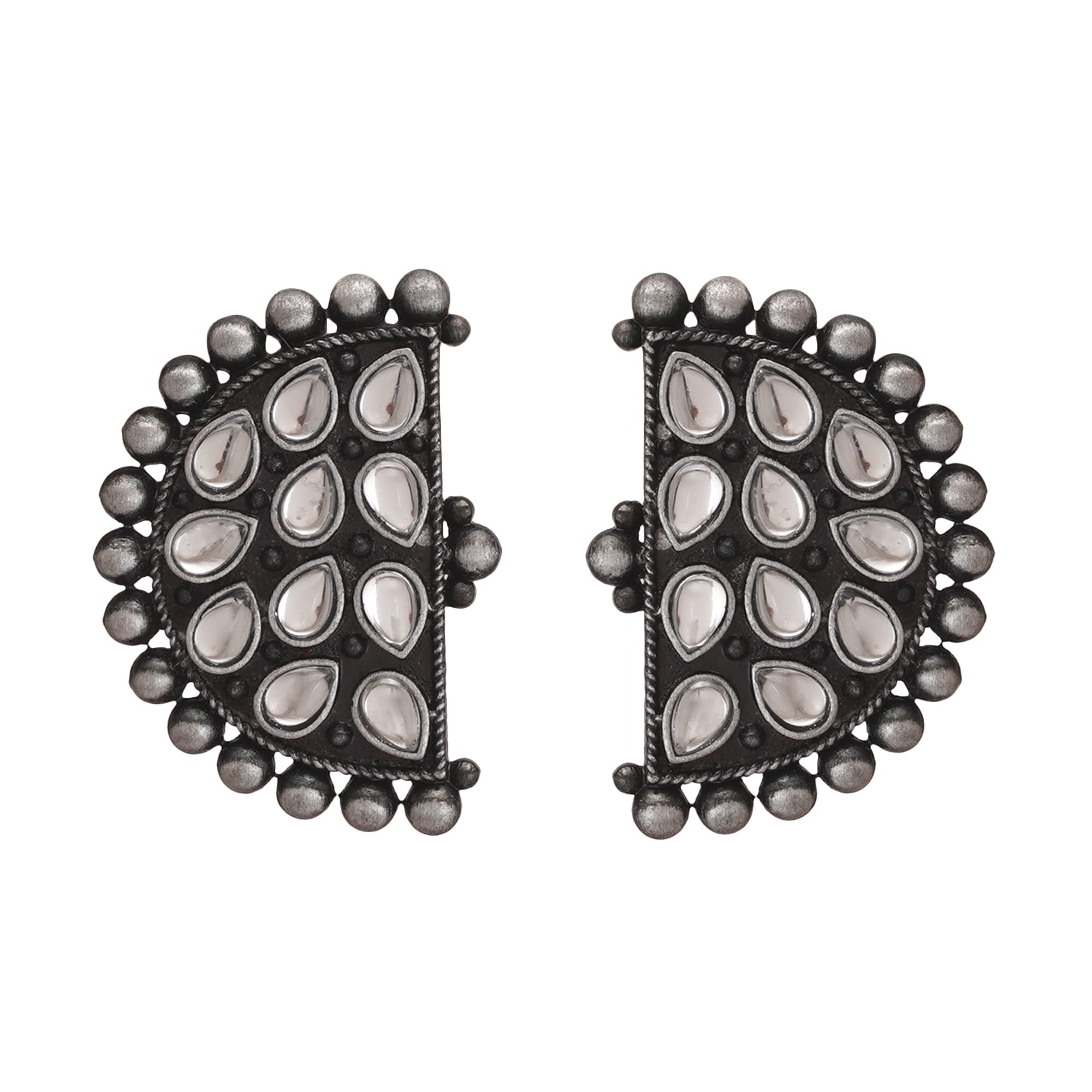 Shreyadzines Boho Vintage Antique Ethnic Gypsy Tribal Indian Designer Bollywood Stud Stone Oxidised Black Earring Earrings Set Jewelry