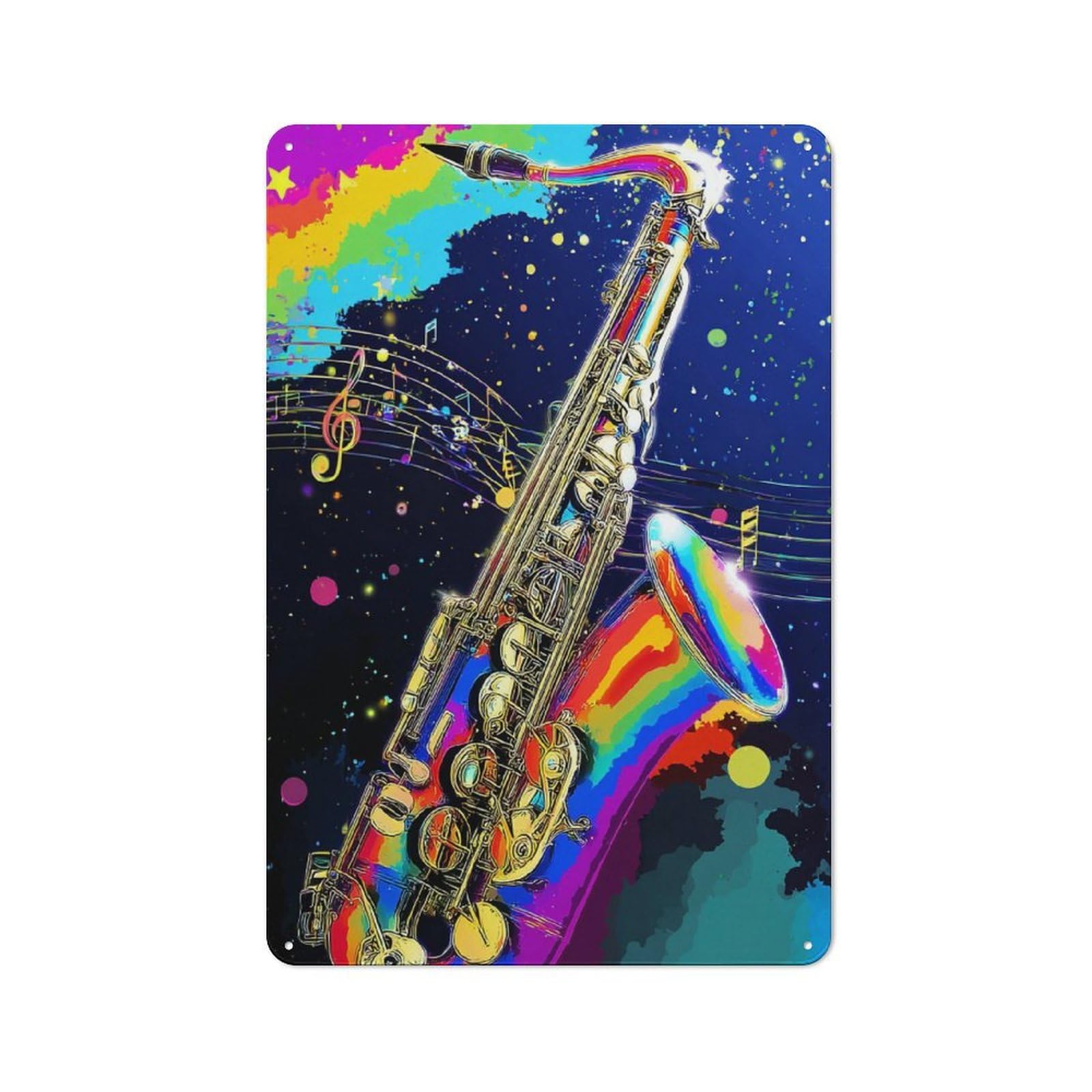 Junmoney Rainbow Saxophone Melody Metal Wall Sign 30X20cm Featuring For Home Bar Wall, Housewarming Present For People Styling Home Bar