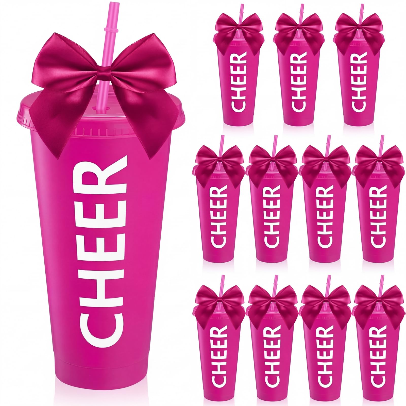 Gobelets réutilisables plastique rose Layhit lot de 12 grands verres avec couvercles