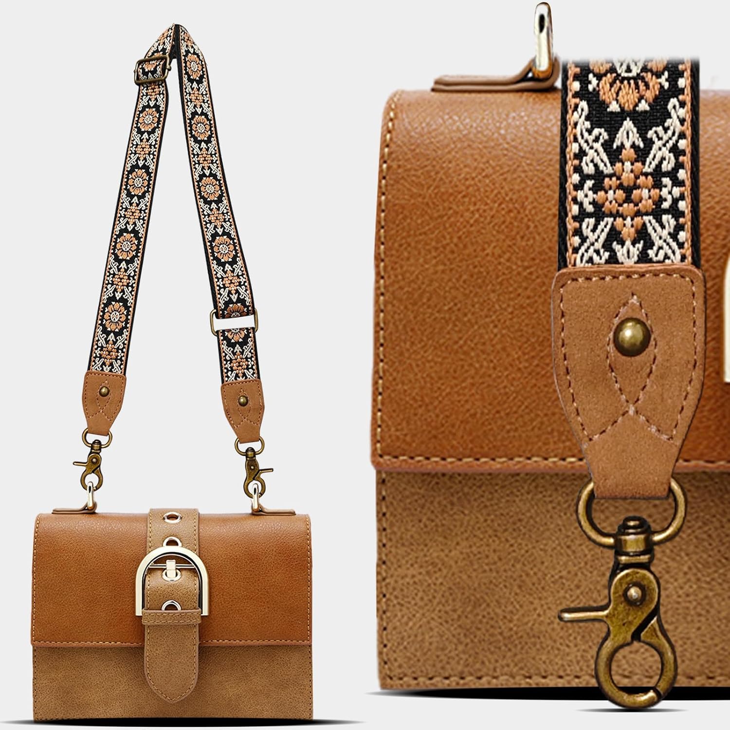 Purse Strap, 1.5" Cowhide Head Wide Shoulder Bag Strap Adjustable Replacement,Jacquard Embroidery Crossbody Bag Straps