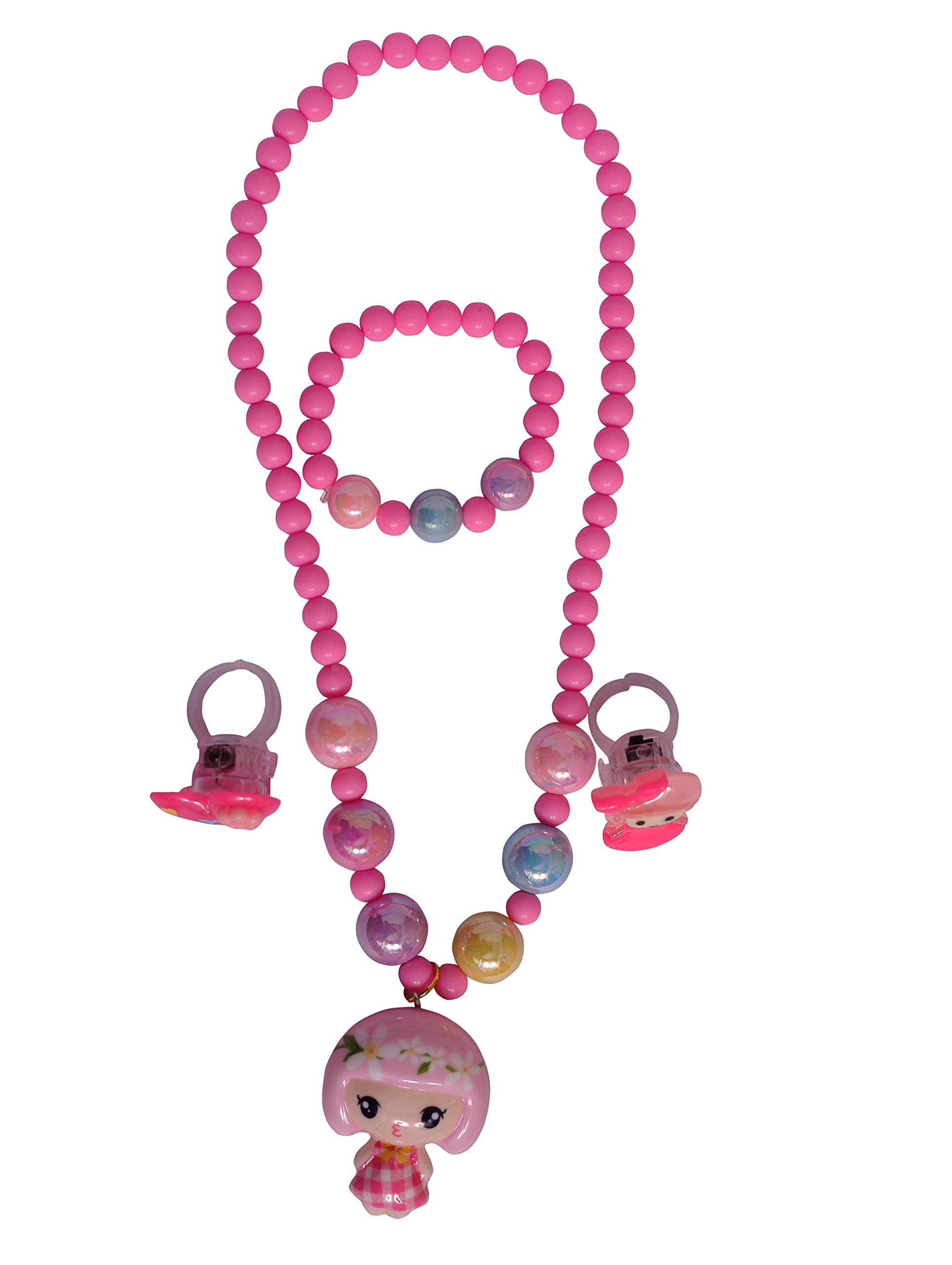 4 Seasons Girls Pink necklace pendant set Rings and Bracelet Party Jewellery Set with LED Light (B08T8F29LJ) Amazon Price History, Amazon Price Tracker