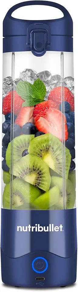 nutribullet Liquidificador portátil, sem fio, recipiente de 590 ml, liquidificador pessoal para vitaminas, recarregável USB-C, azul marinho, NBPB50100NB