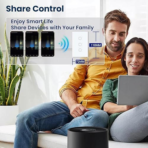 Miniatura 8 de Interruptor de luz inteligente WiFi, requiere cable neutro, interruptor de pared de 3 botones de una sola banda, 2.4 GHz, funciona con Alexa, 110 –