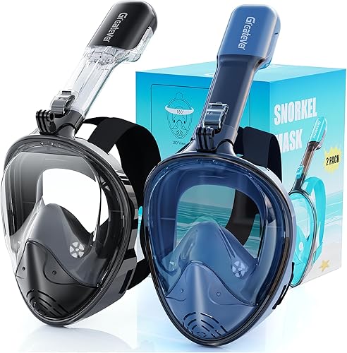 Miniatura 9 de Greatever Máscara de esnórquel de cara completa, equipo de esnórquel para adultos con el último sistema de respiración seca y soporte de cámara Azul