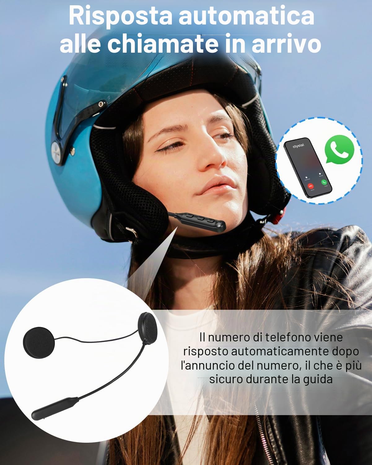 Auricolare Bluetooth Moto Bt5.3, Autonomia 16 Ore, Chiamata Vivavoce Microfono, Controllo Chiamata, Riduzione Rumore
