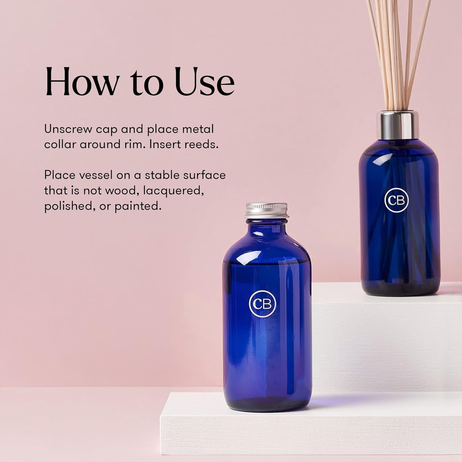 Capri Blue Blue Jean Reed Diffuser Set - Includes Reed Diffuser Sticks, Fragrance Oil, and Glass Bottle - Luxury Scented Room Fresheners - Cobalt Blue (8 fl oz)