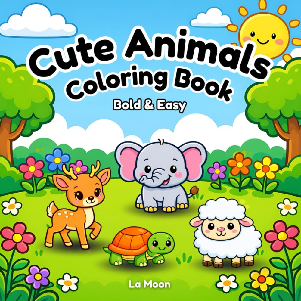 Cute Animals Coloring Book: Bold & Easy Designs, Simple Fun Coloring Pages (Bold & Easy Coloring Book)