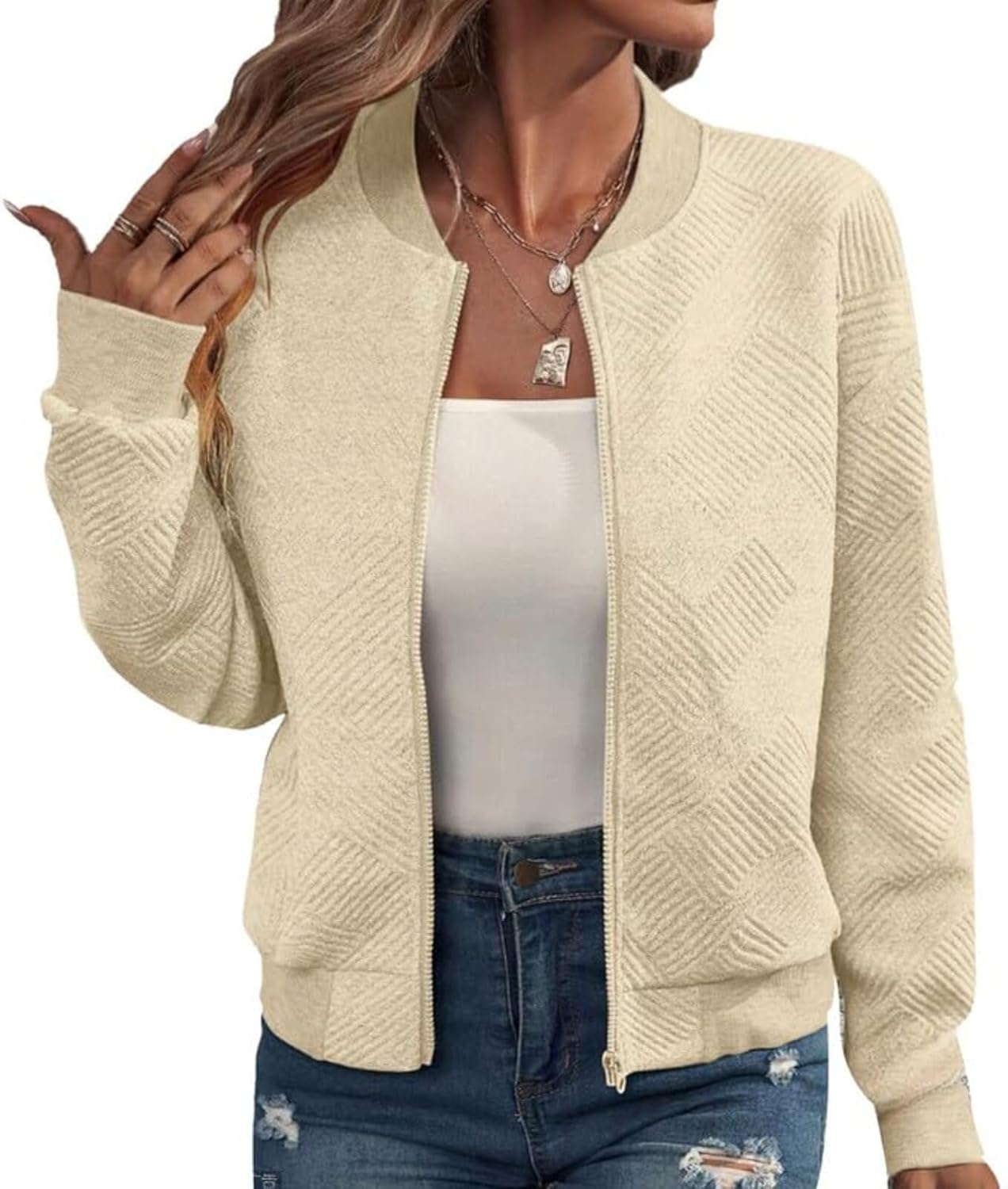 Larmliss Womens Long Sleeve Zip Up Sweatshirts Jackets Full Zipper Lightweight Jacket Casual Loose Outwear Coat