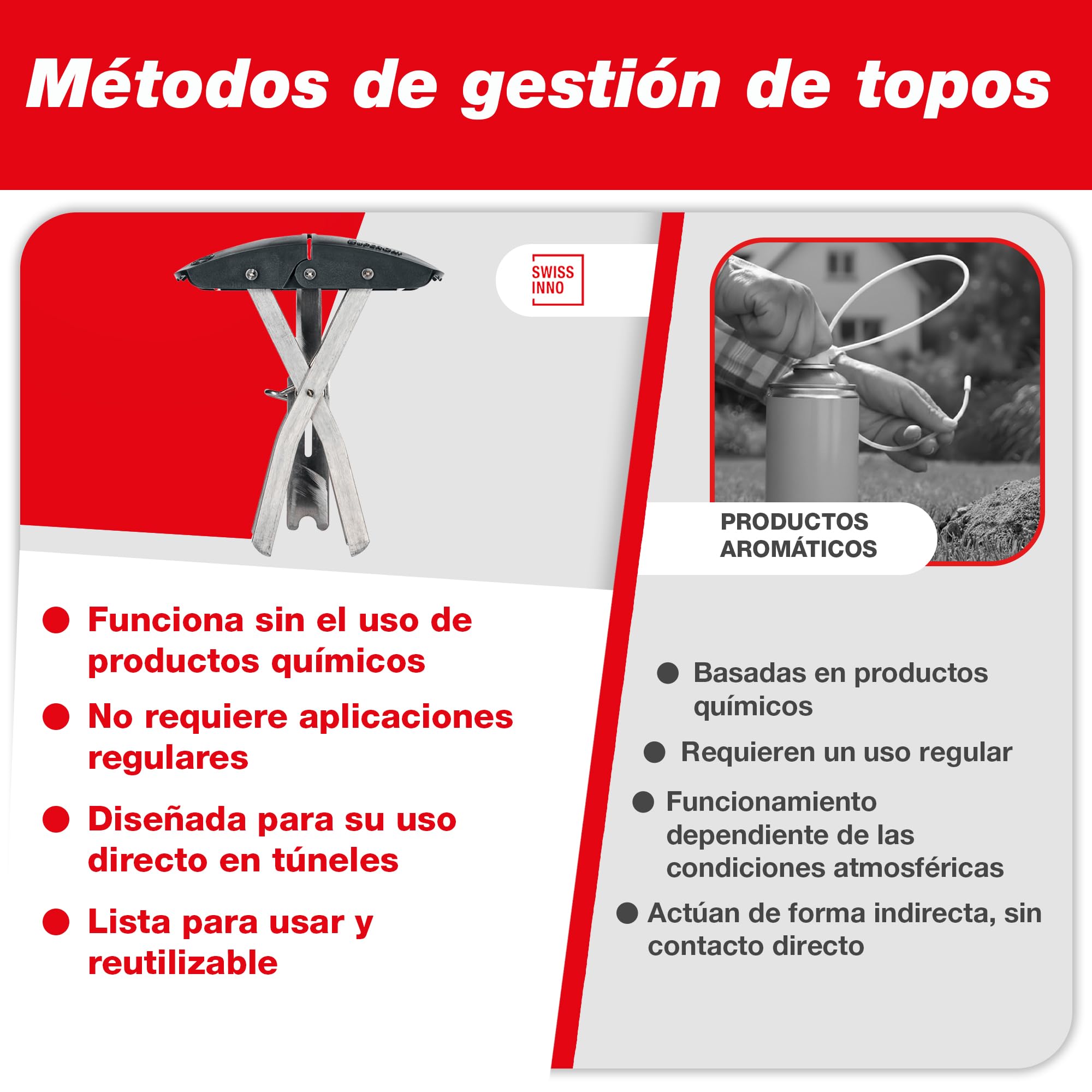 SWISSINNO SuperCat Trampa para Topos – Trampa Profesional de Alta Eficacia con Activación en Ambos Sentidos – Reutilizable y Segura – Control de Topos para Jardín