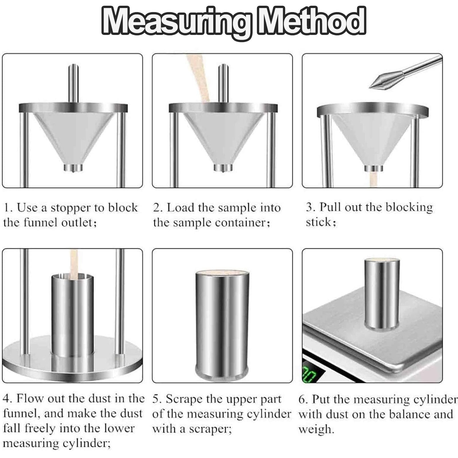 This Natural Bulk Density Meter, Stainless Steel Powder Tester with 100ml Measuring Cup, Density Gauge for Laboratory and Material Testing