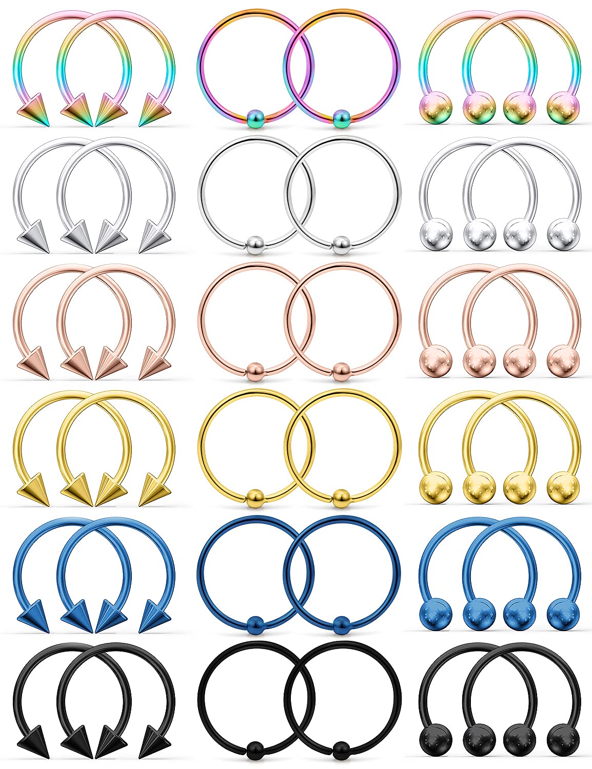 Vsnnsns 12G & 16G Septum Rings - Surgical Steel Septum Piercing Jewelry Horseshoe & Snake Bite Rings, Daith Rook Earrings for Women & Men