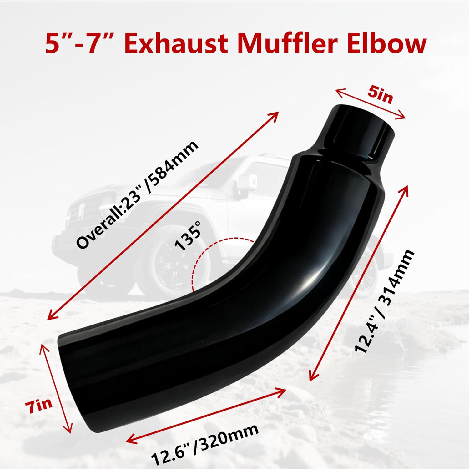 Universal 5" to 7" Exhaust Elbow Pipe with Steel Clamp - Silver Chrome or Black Painted for Car, Truck & Diesel
