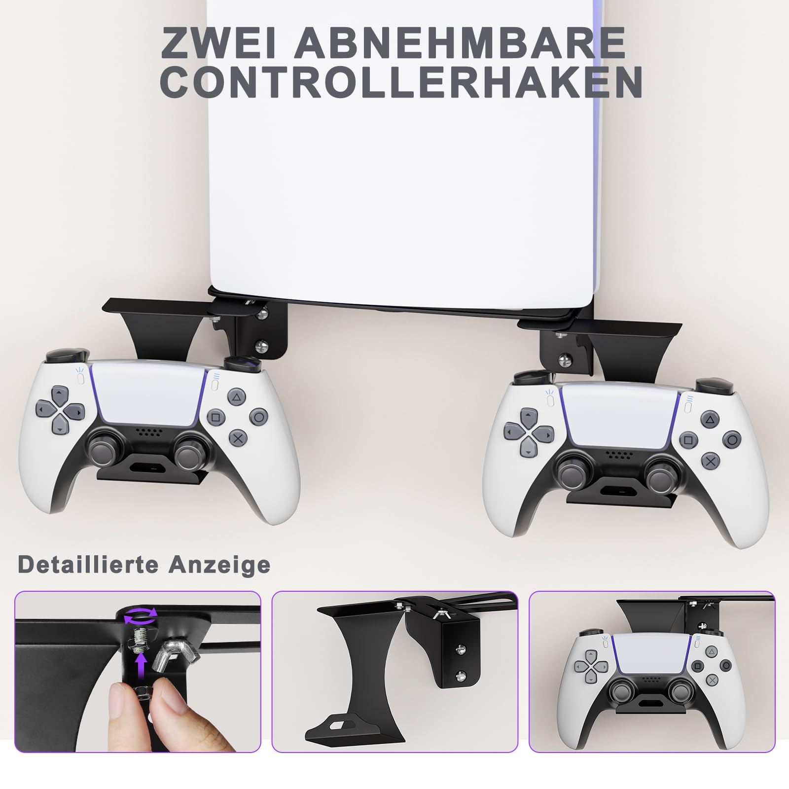 Supporto da Parete PS5 regolabile, Con Supporto per Impugnatura e Supporto per Cuffie, Solo per Console PS5, Compatibile con Playstation 5 Disc & Digital Edition, Nero