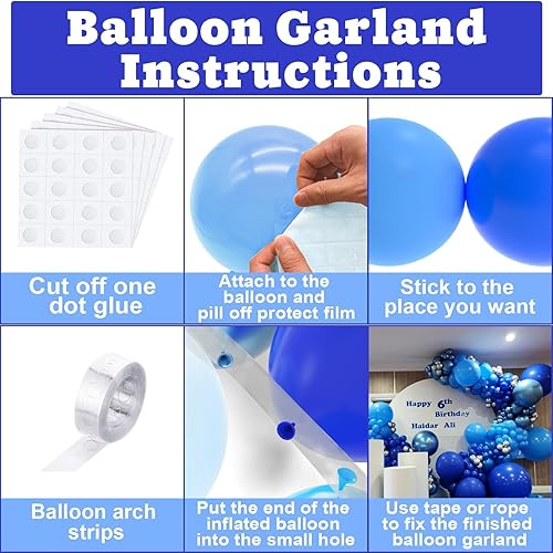 Miniatura 5 de NISOCY Kit de arco de guirnalda de 124 globos azules, 18, 12, 10 y 5 pulgadas, color azul claro, azul real, azul metálico, globos para baby shower,