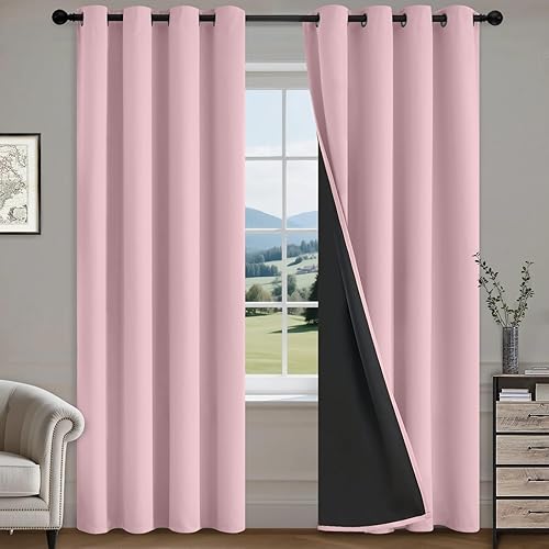 Miniatura 247 de COSVIYA Cortinas 100% opacas para dormitorio con forro negro, bloqueo de luz completa, aislamiento térmico y ojales, tratamiento de ventana de 54