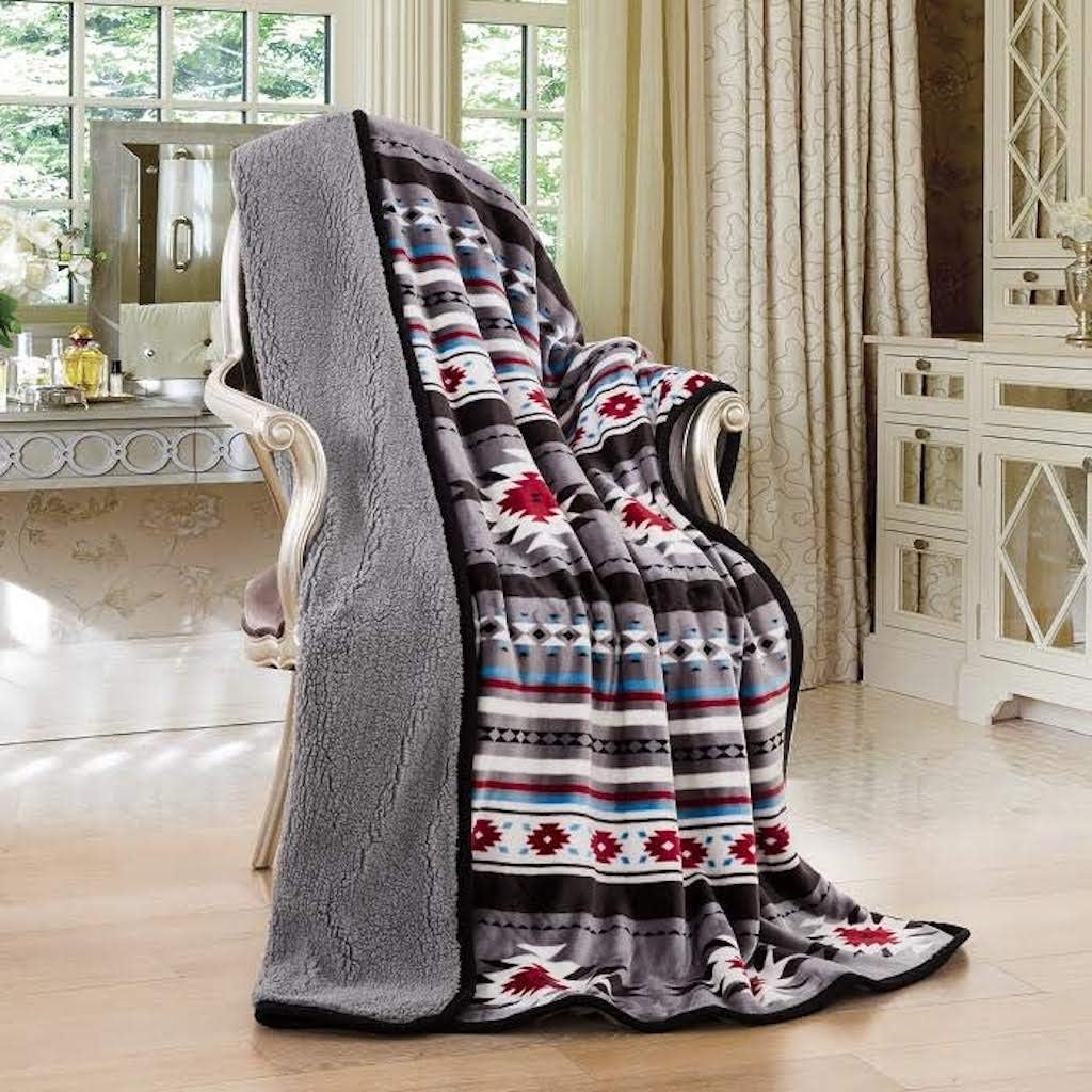 Linen MartSouthwest Aztec Sherpa Borrego Fleece Throw Blanket 50"x 60" - 10 Colors