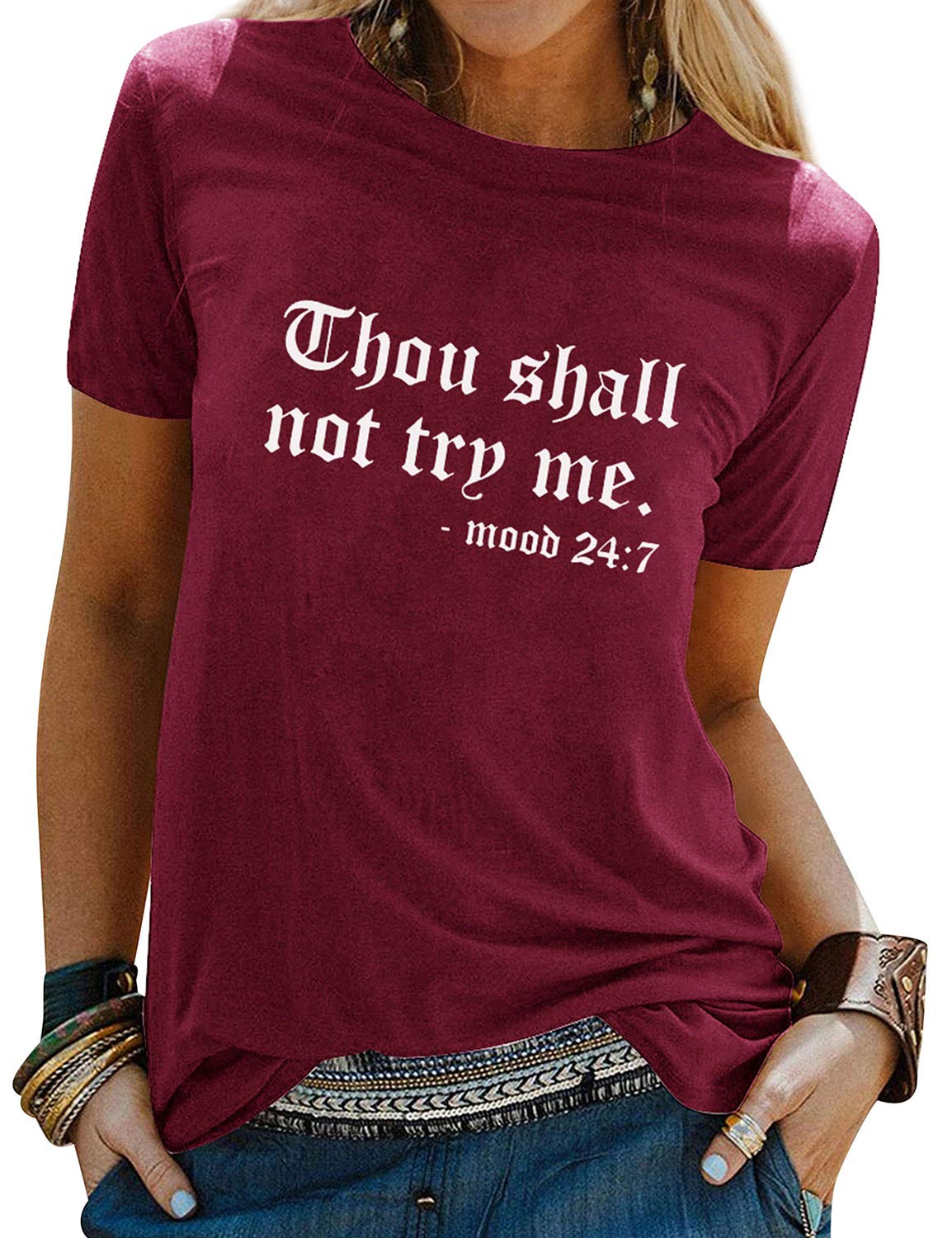 NlifeWomens Thou Shall Not Try Me Graphic Tees Vintage T-Shirt Tops
