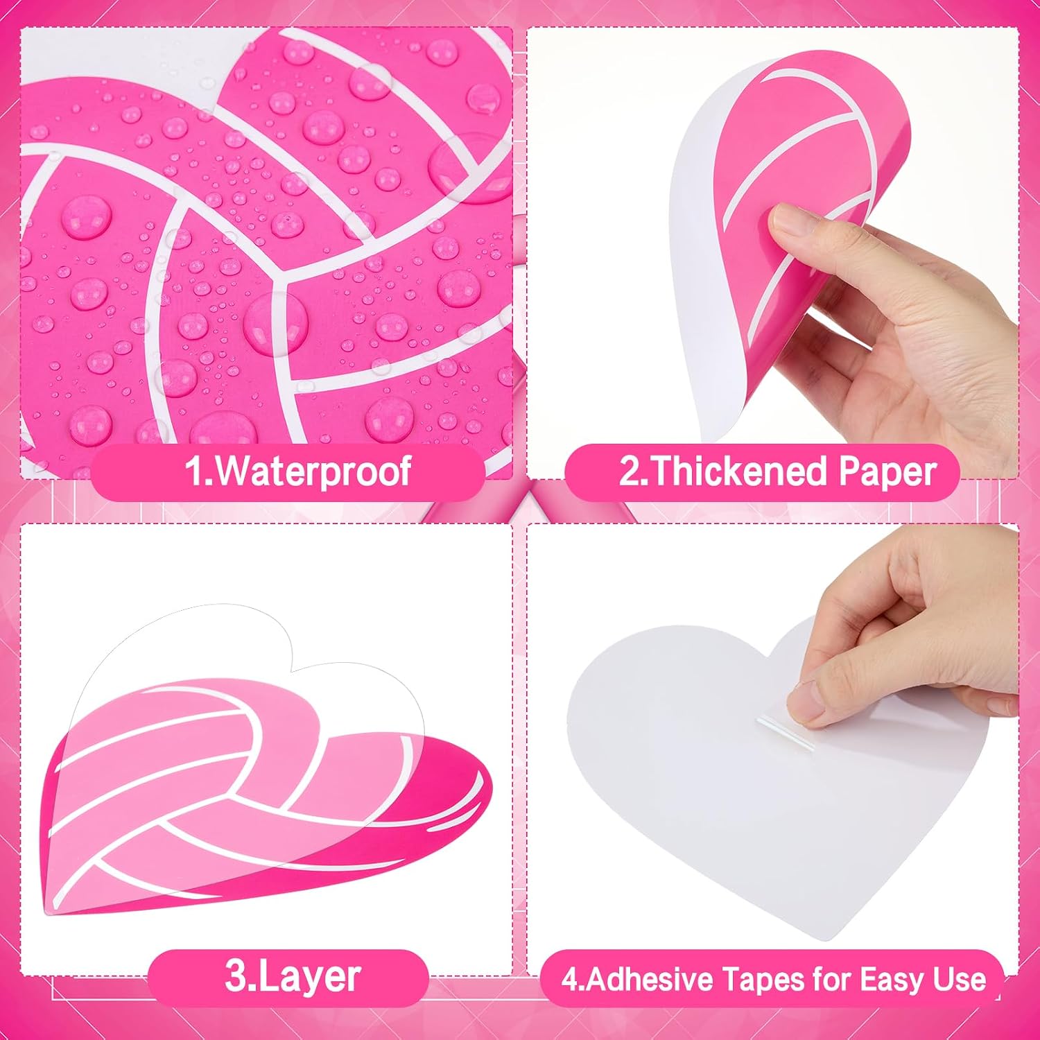 Marspark 60 Pcs Pink Out Decorations DIY Breast Cancer Volleyball Cutouts