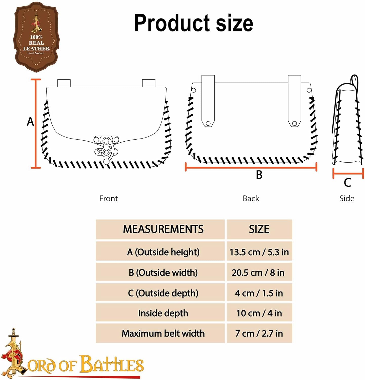 Lord of Battles Genuine Leather Messenger Belt Bag - Medieval Style Waist Bag for Cellphone, Renaissance Faire Costume Accessories (Brown)