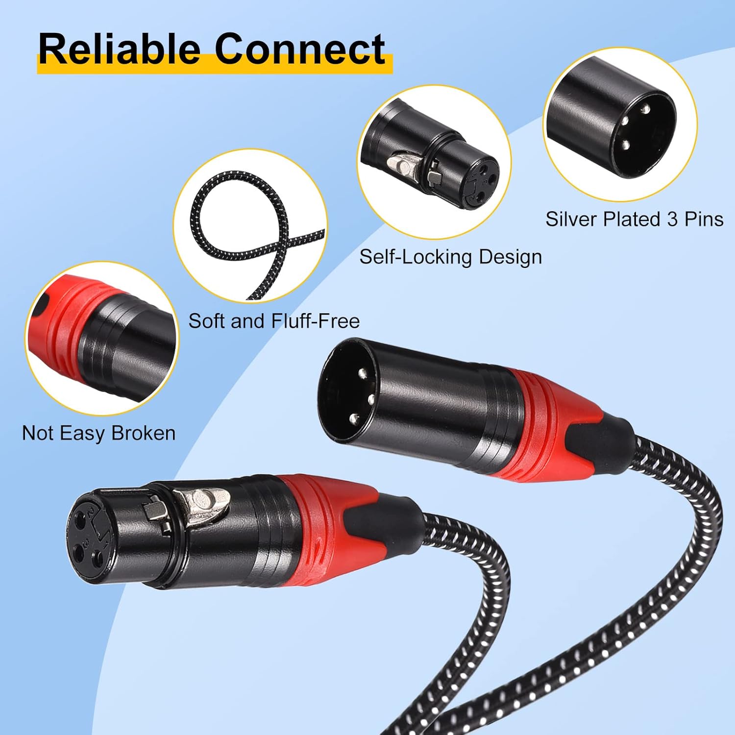 PATIKIL XLR Cables, 35ft 21AWG Microphone Cables Nylon Braided XLR Speaker Patch Cables 3-Pin Male to Female Cords for Mic Mixer Pack of 6