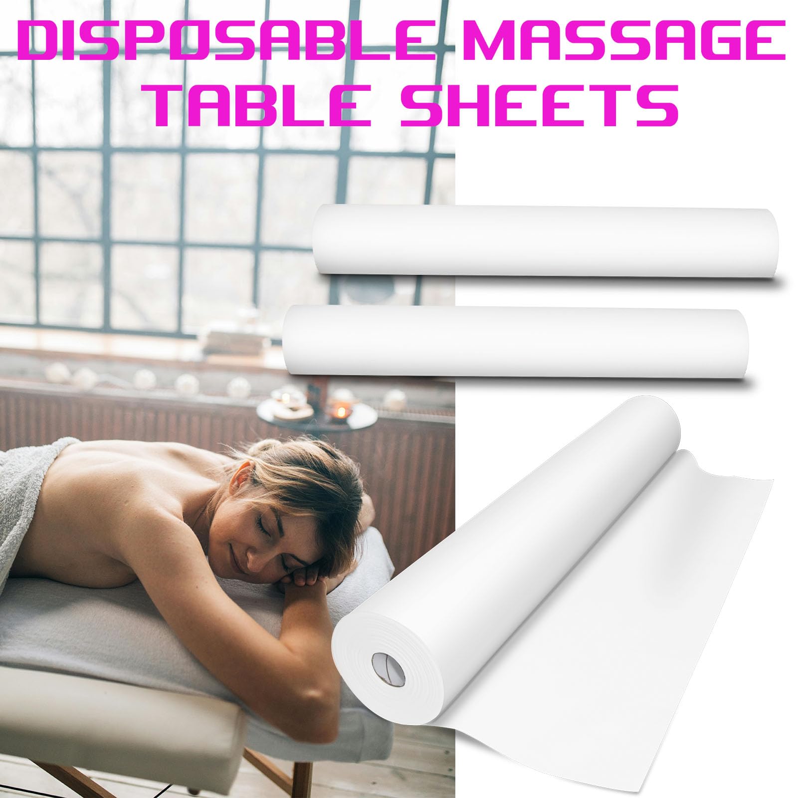 Sábanas desechables para mesa de masaje, 30 g/m2, impermeables, gruesas, no tejidas, 71 x 31.5 pulgadas, 50 hojas por rollo con agujero facial para hoteles de salón de belleza (6)