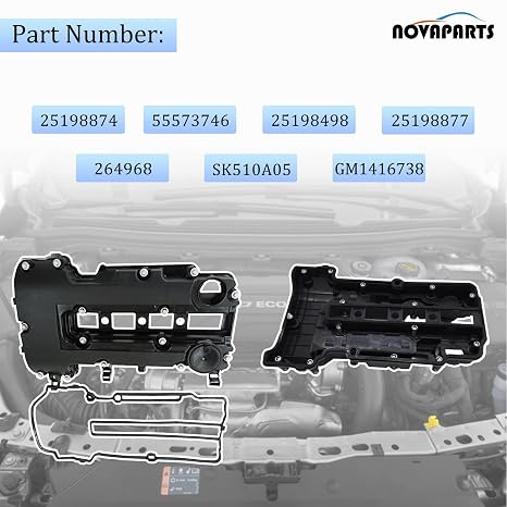 NOVAPARTS Engine Valve Cover with Gaskets & Bolts & Oil Filler Cap Set for 2011-2021 Chevrolet Chevy Cruze Sonic Volt Trax Buick Encore Cadillac ELR 1.4L 264-968 25203036 25198874 55573746 25198498