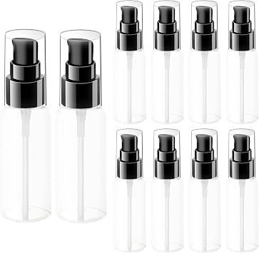 10 Pieces Empty Plastic Pump Bottles 50ml/1.7oz Travel Dispenser Bottles Clear Travel Size Leak Proof Refillable Bottle for Toiletries Facial Cleansing Oil Shampoo Shower Gel