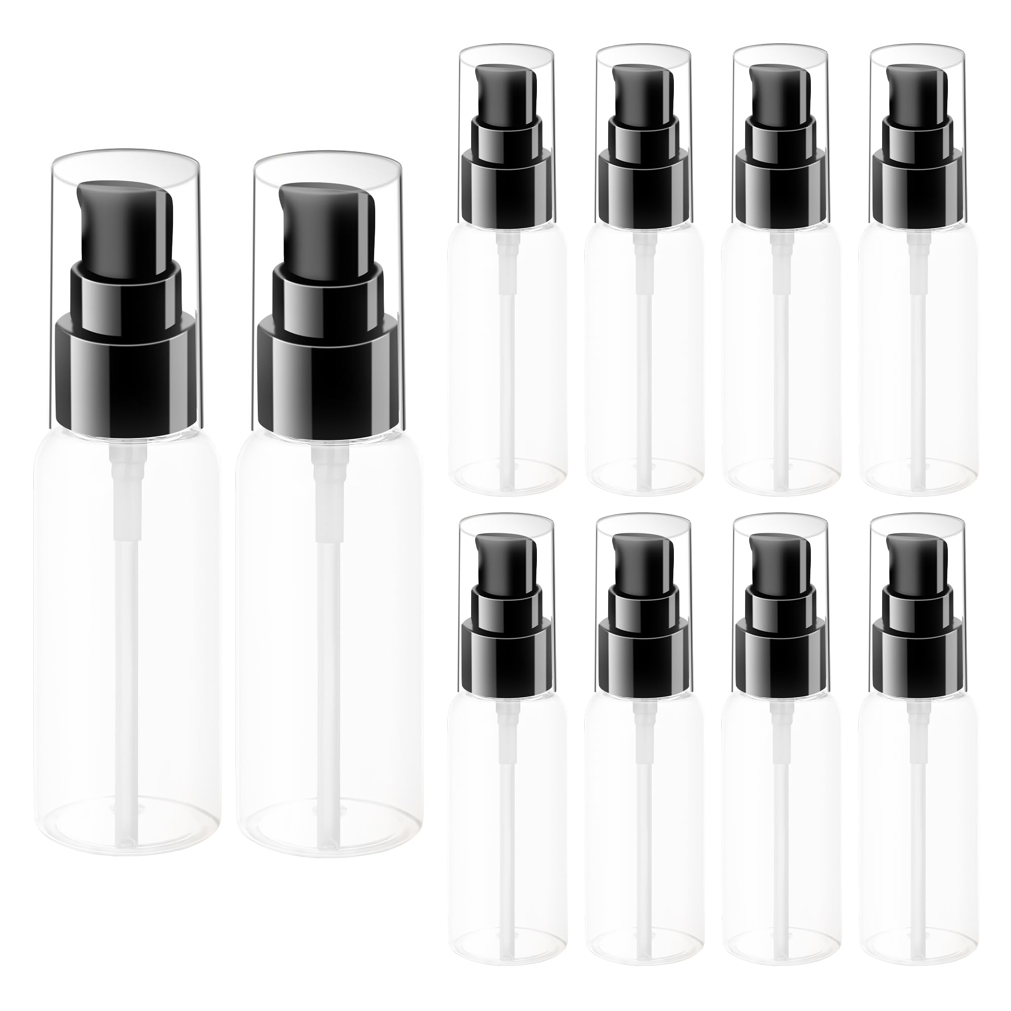Liobelon Empty Travel Pump Bottles for Toiletries,10Pieces 2oz/50ml Small Plastic Pump Bottles Clear Travel Size Bottle Refillable Liquid Containers