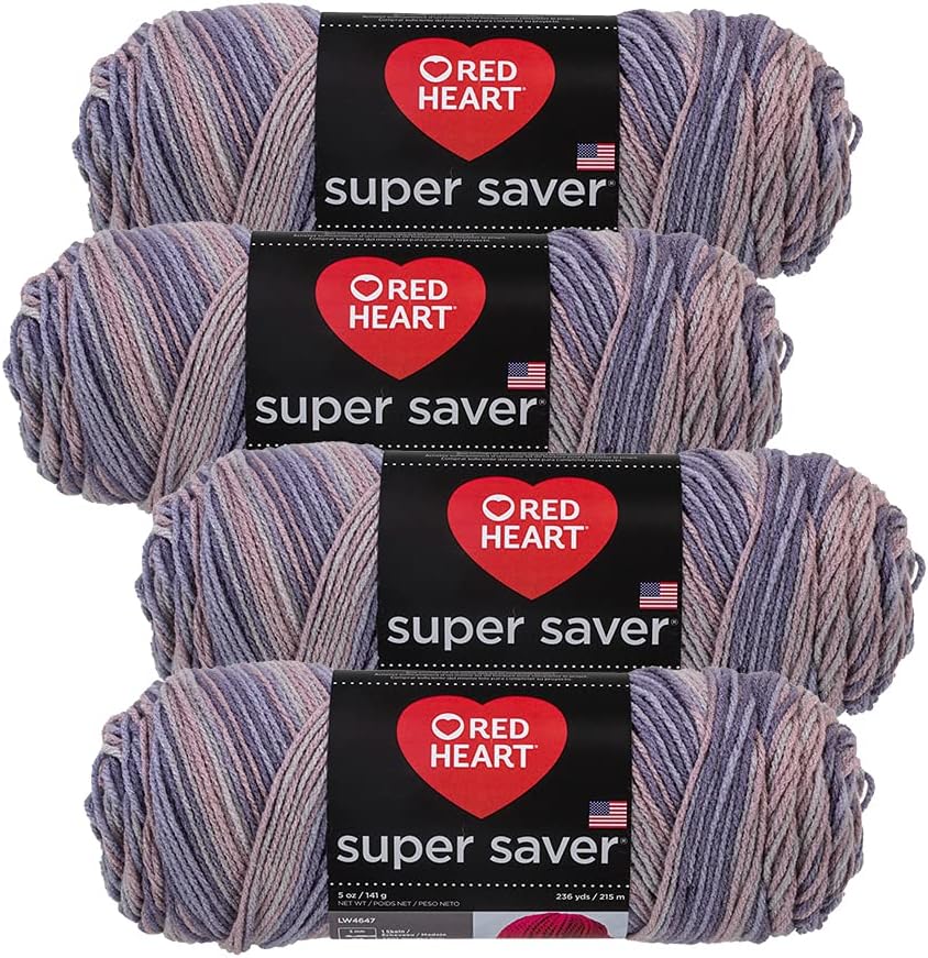 Red Heart Super Saver Yarn (4-Pack of 5oz Skeins) (Mulberry)