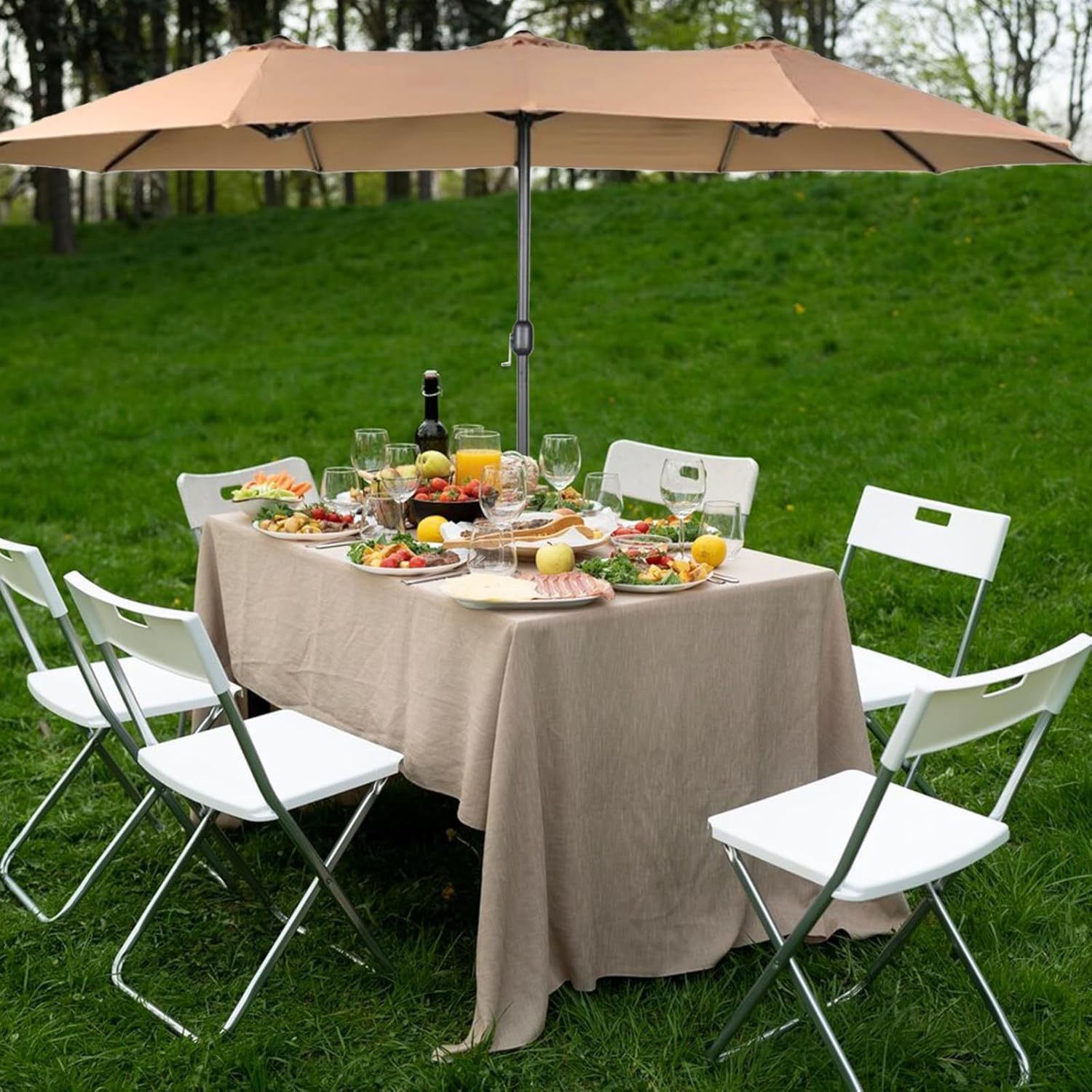 Replacement Cloth for Three Heads Umbrella,Patio Umbrella Canopy Cover Patio Umbrella Fabric Replacement Sunscreen Garden Parasol Fabric for Outdoor(Replace Khaki Umbrella Cloth-Khaki)