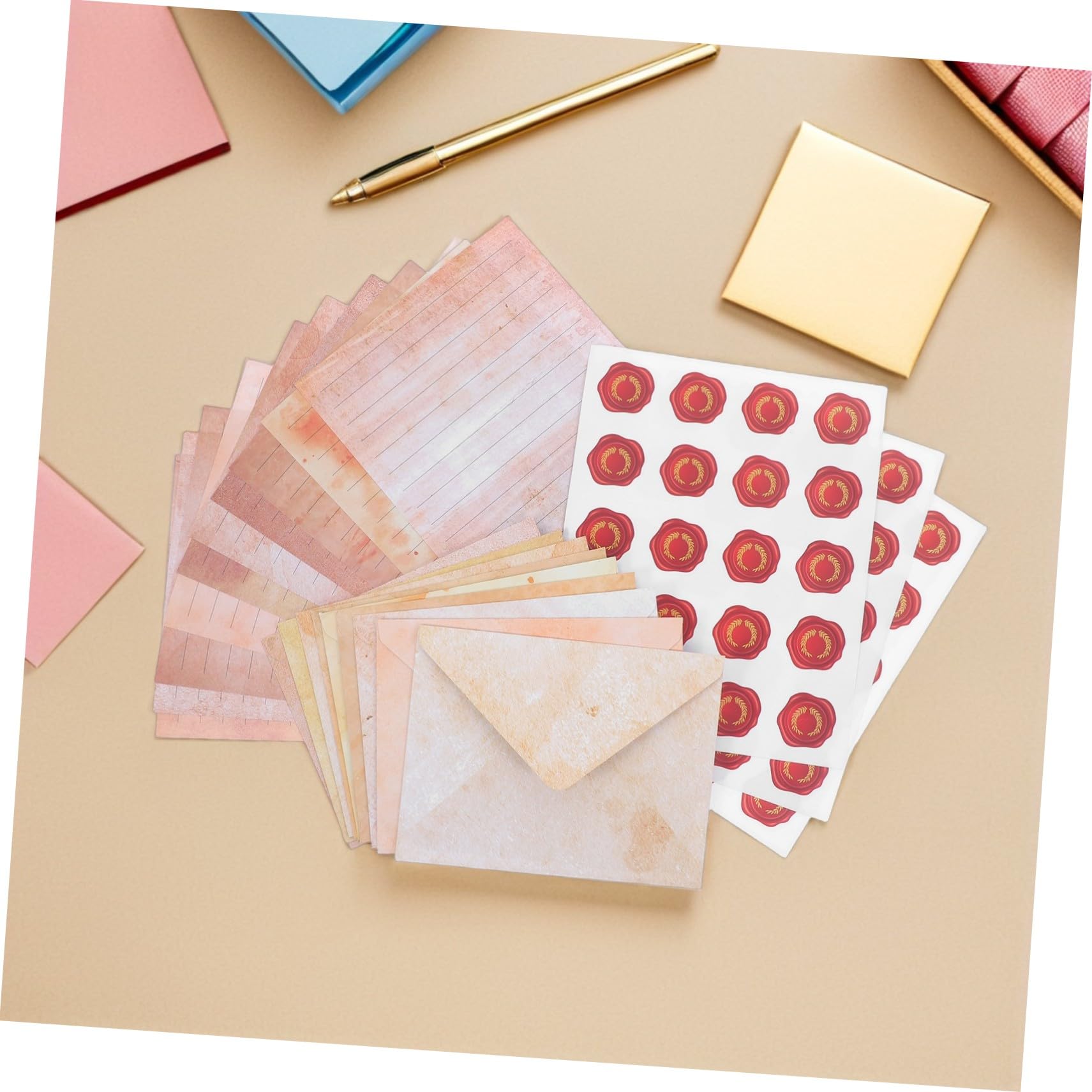 Vintage Briefpapier Satz mit 100 Satz und Stickern aus Papier