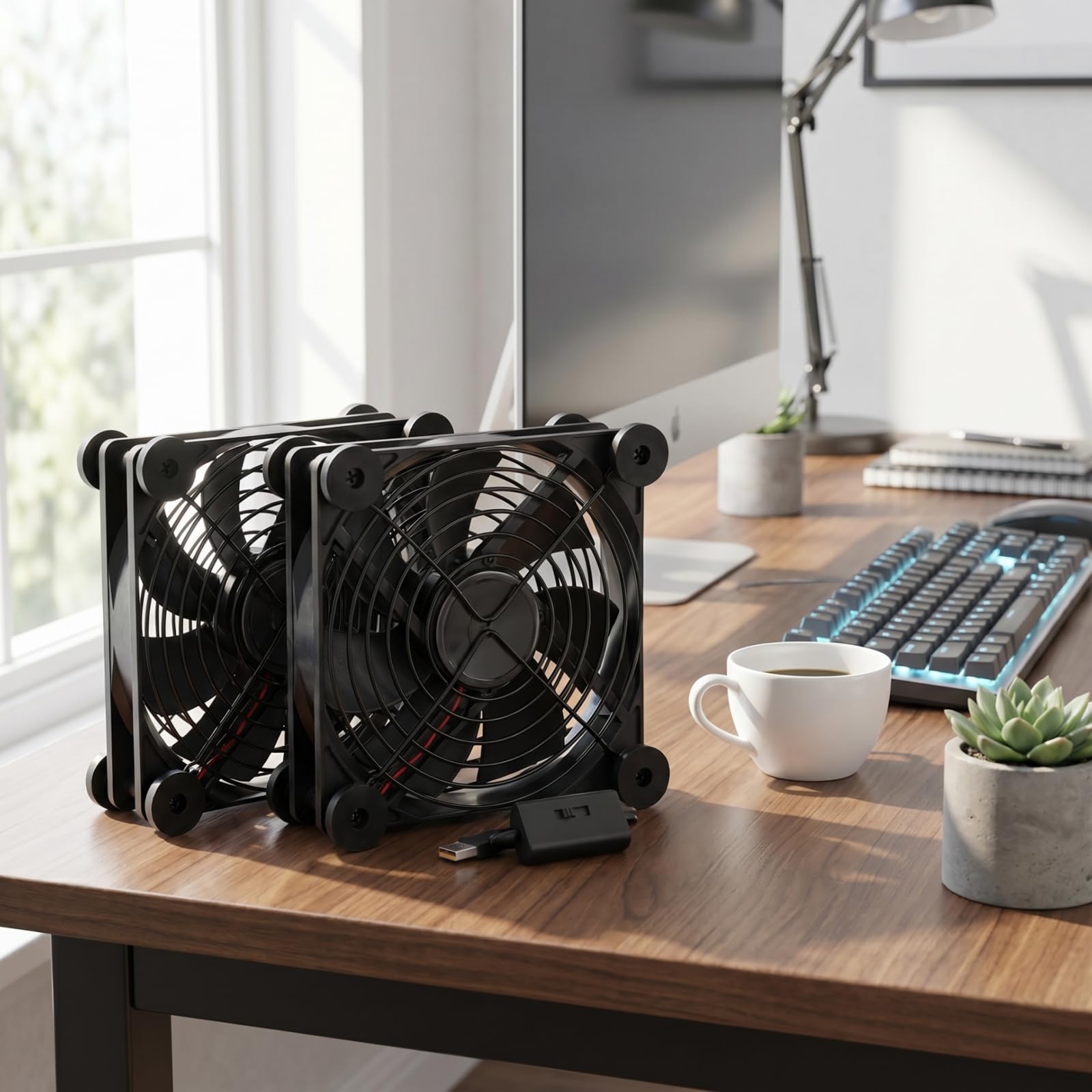 Mepham Ventola USB, ventola PC 130 mm, ventilatore silenzioso con 3 velocità regolabili, doppio raffreddamento 5V per computer, PS4, router e armadio.