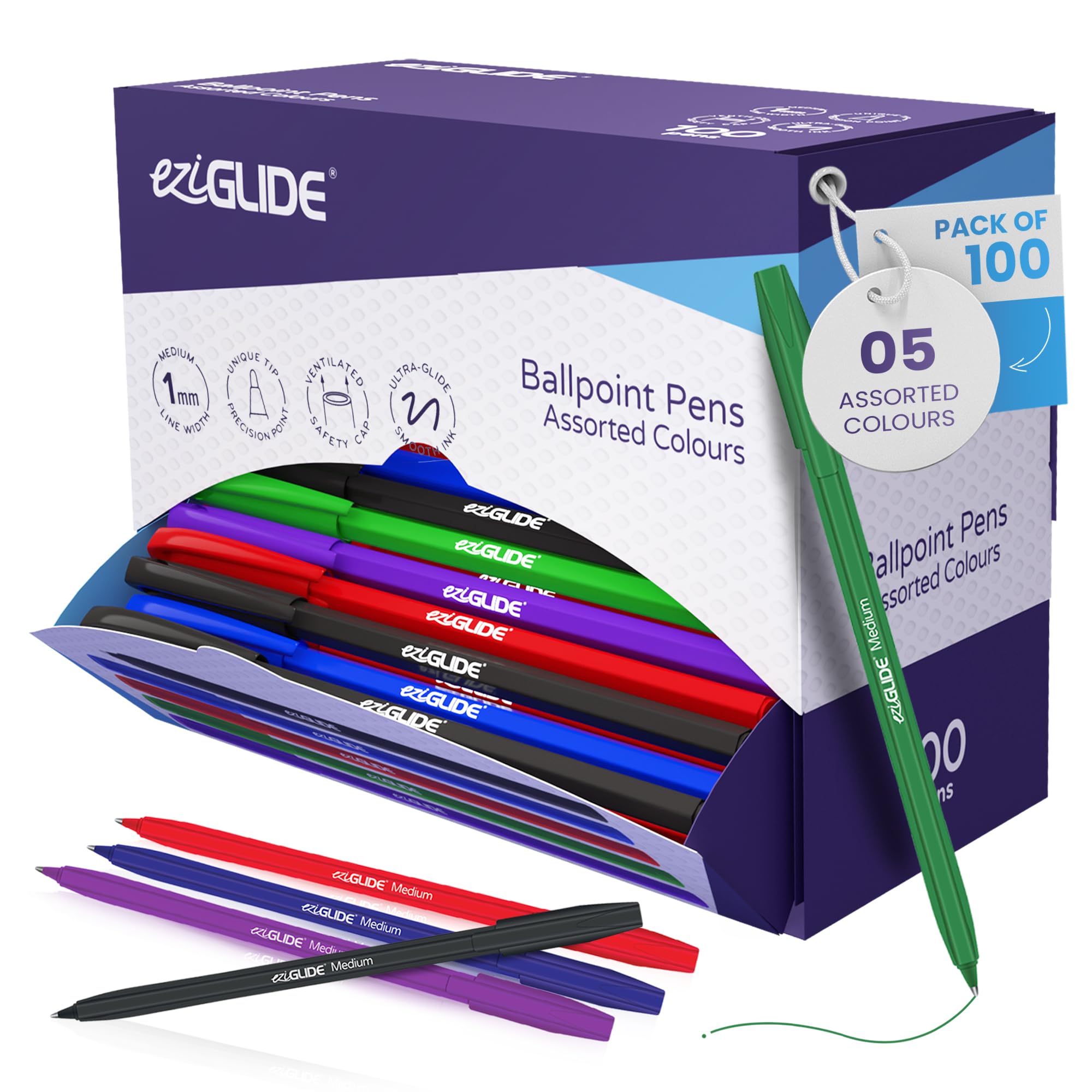 Eziglide 10-Pack Ballpoint Purple Pen Set - Medium Point 1.0mm for Effortless Writing & Comfortable Grip - Ball Point Pens Ideal for School, Exams, Home or Work Stationery Supplies — view 24