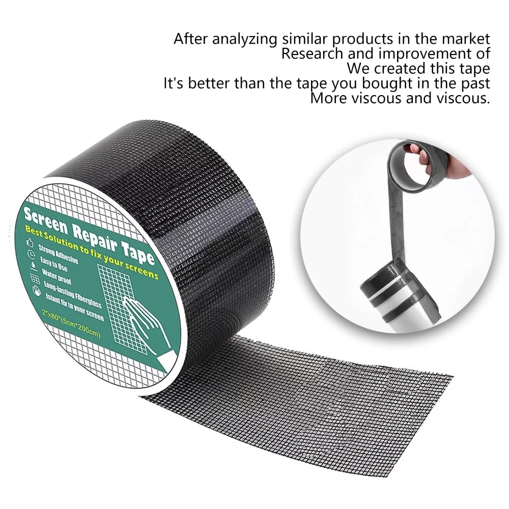 KESI Ornaments Black Net Tape Window Screen Repair Kit Tape for Window Screen and Screen Door Tears Holes 3-Layer Strong Adhesive & Waterproof Fiberglass Covering Mesh Patch Repair for Tears Holes — Amazon image 3
