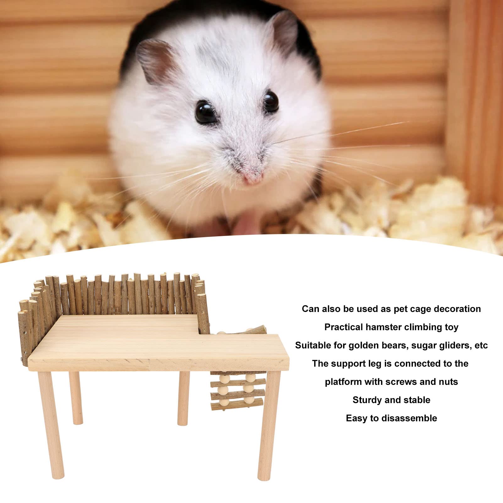 Plataforma de madera para hámster, 2 capas, plataforma de parque infantil con escalera, accesorios de jaula de juguete para escalar ardilla, jerbo, chinchilla, loro, pájaros, animales pequeños