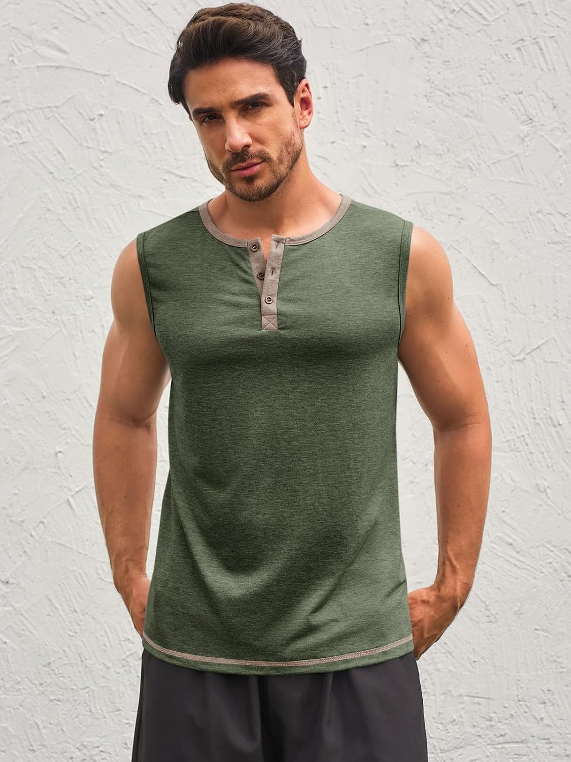 Runcati Men's Workout Tank Tops Sleeveless Gym Muscle Henley Shirt Casual Basic Summer Beach Tops - Image 2