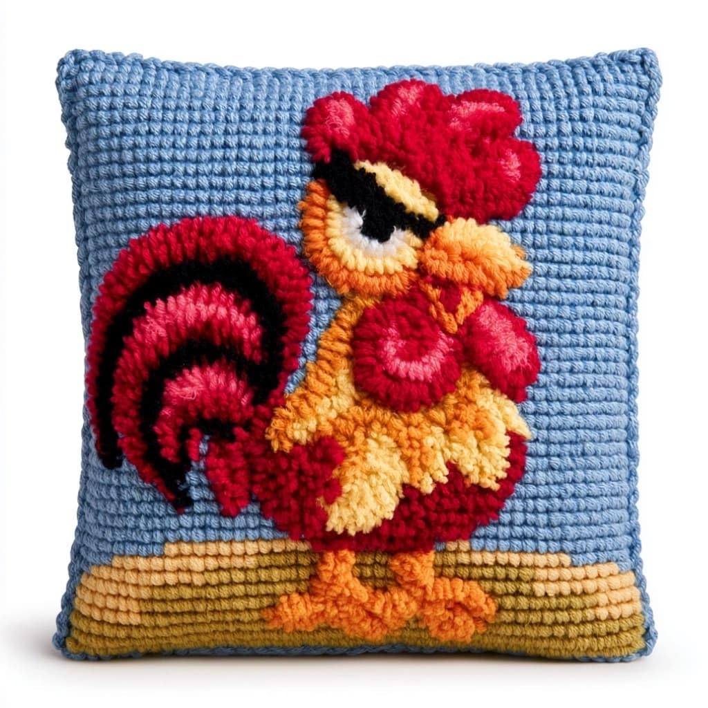 AxiangziK Latch Hook Cushion Kit,Rooster DIY Throw Pillow Cover 43X43Cm