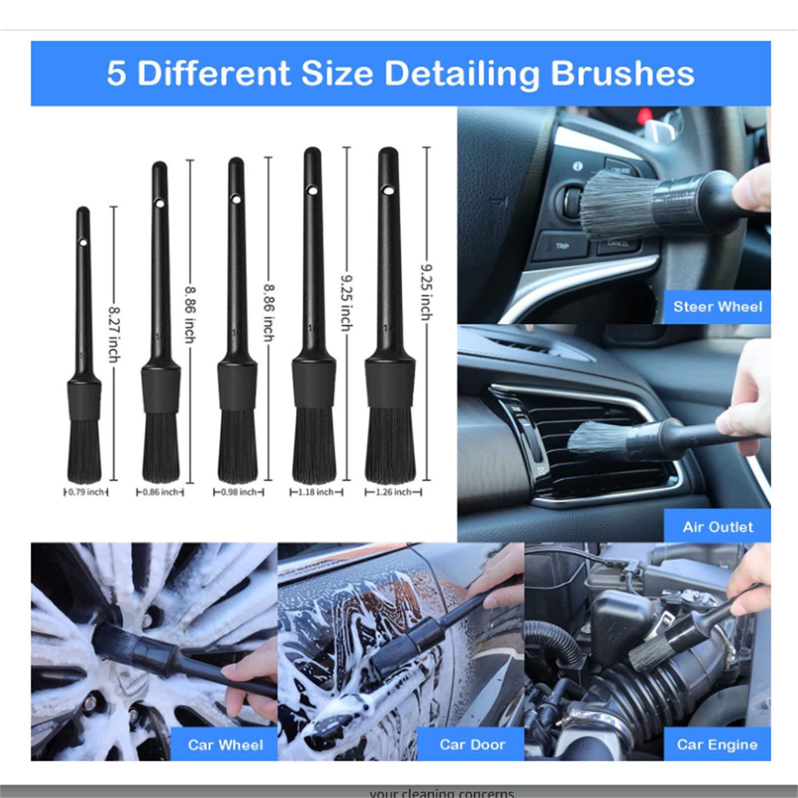 20 Piezas Kit De Limpieza Interior Del Automóvil Kit De Detalles Del Automóvil Para Limpiar Ruedas, Neumáticos, Tablero De Instrumentos, Cepillos De Detalle De La Alfombra Del Motor