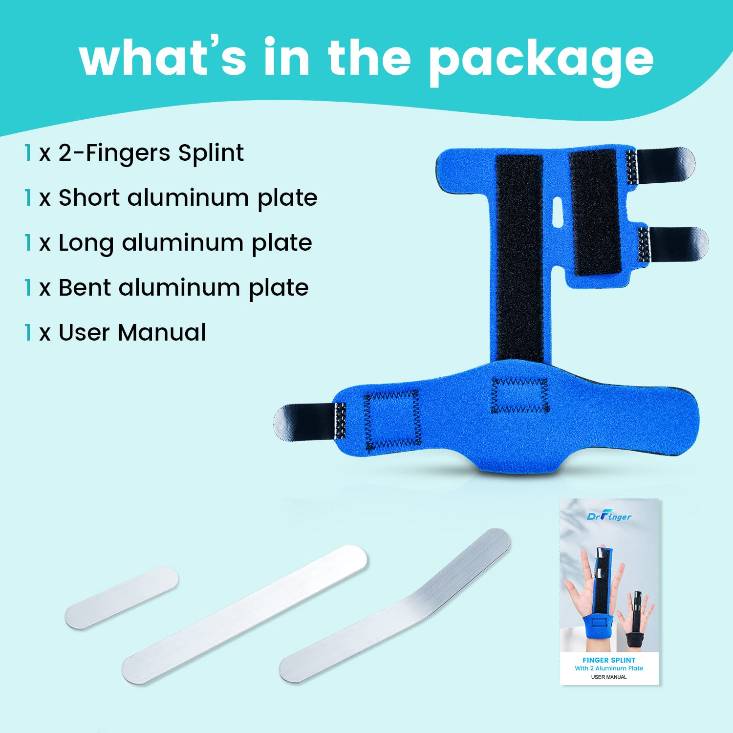 DrFinger Broken Finger Splint Brace for Trigger Finger,Injured, Arthritis Pain, Adjustable Brace with 2 Aluminum Plate (2-Fingers)