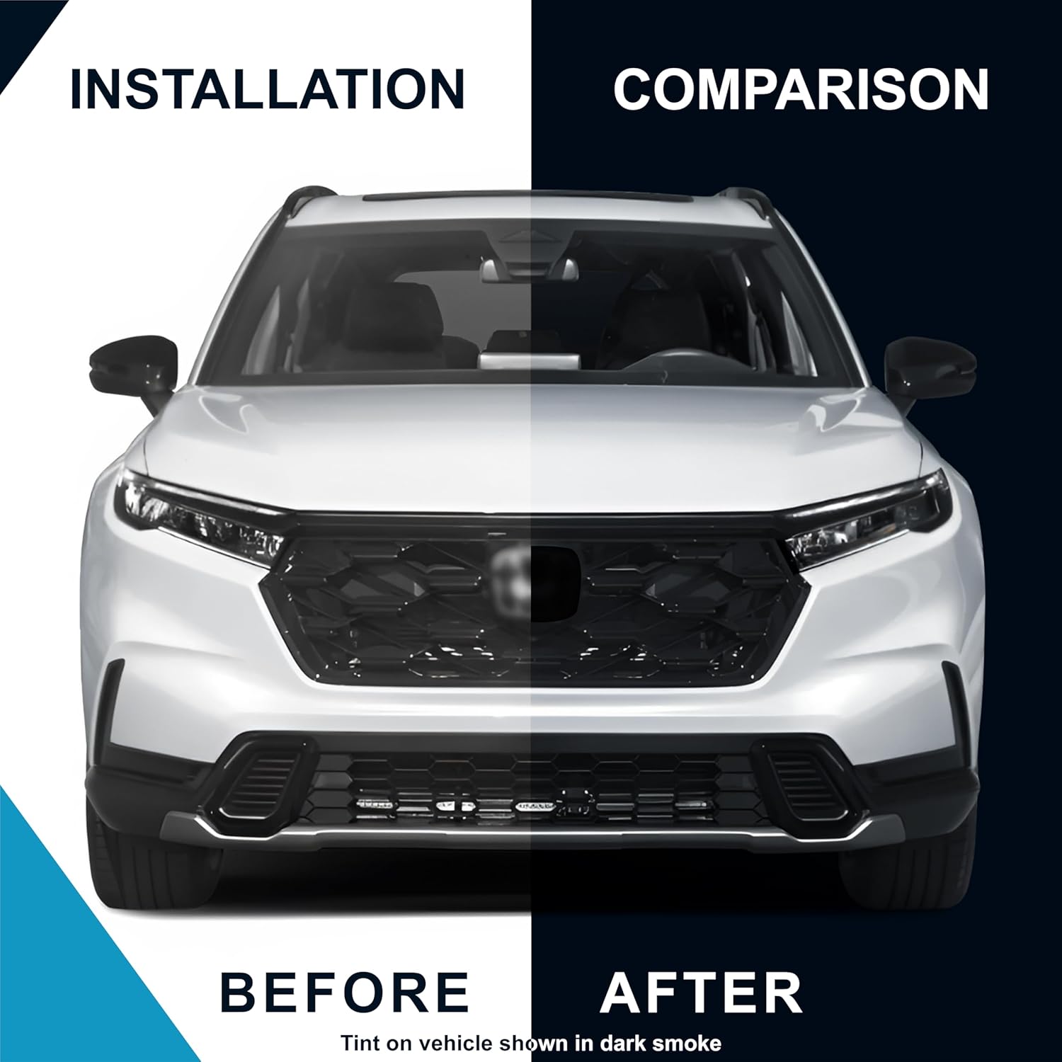 Pre-Cut Front Emblem Tint Compatible with Honda CR-V Sports 2023-2025 | Precision Cut Stretchable PPF Vinyl Overlay Cover Wrap Dark Smoke (Pack of 2)