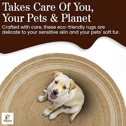 Vista 99 de GRUHUM Alfombra tejida a mano de yute redonda de 4 pies, de fibra natural, alfombra bohemia rústica, vintage, trenzada, reversible, ecológica