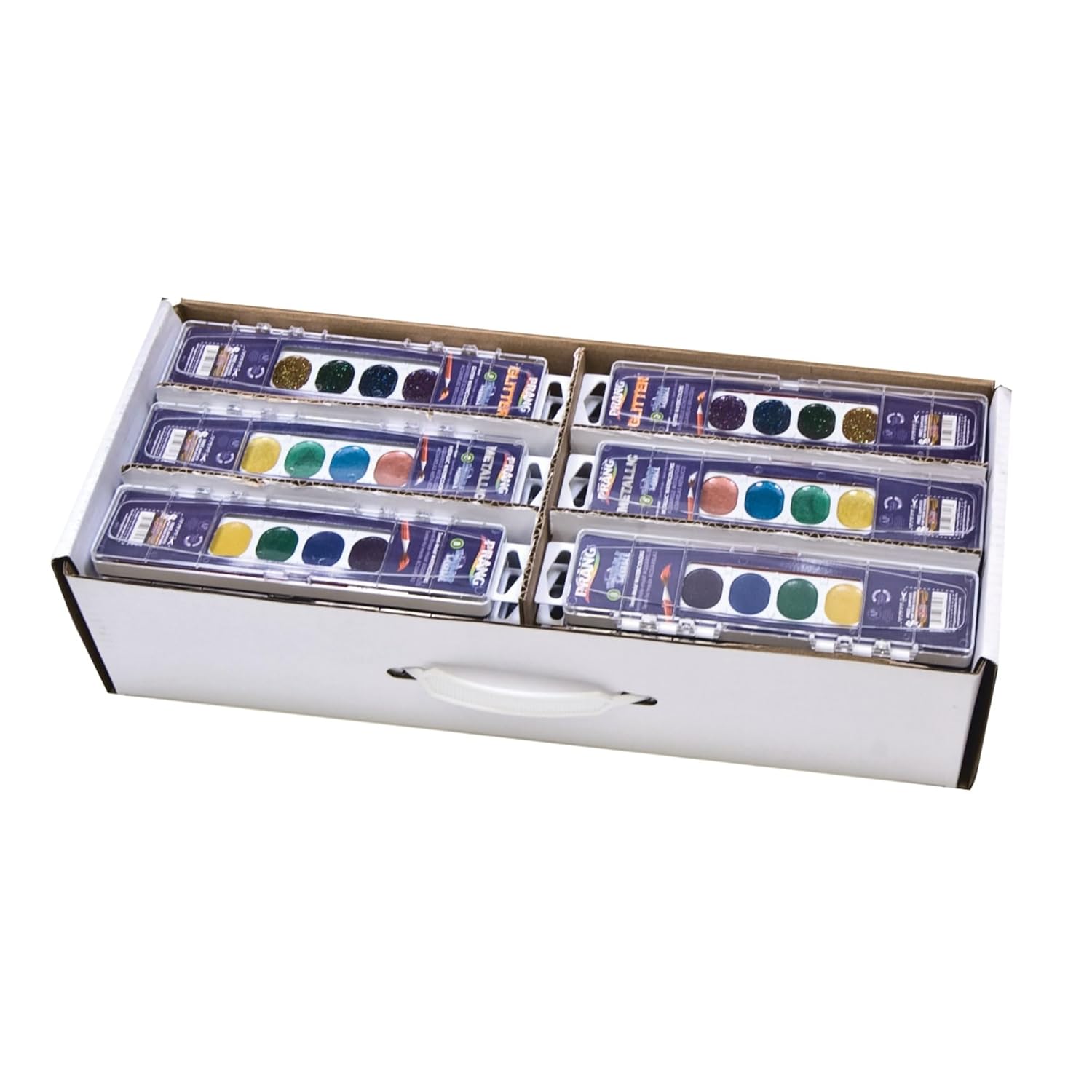 Prang Classroom Master Pack- Watercolor Paint Sets, 12 Each: 8-Color Basic Sets, 8-Color Glitter Sets, 8-Color Metallic Sets, 36 Sets Total (80519), Black,Blue,Dark Blue,Green,Orange,Silver,Turquoise, 36 Piece Set