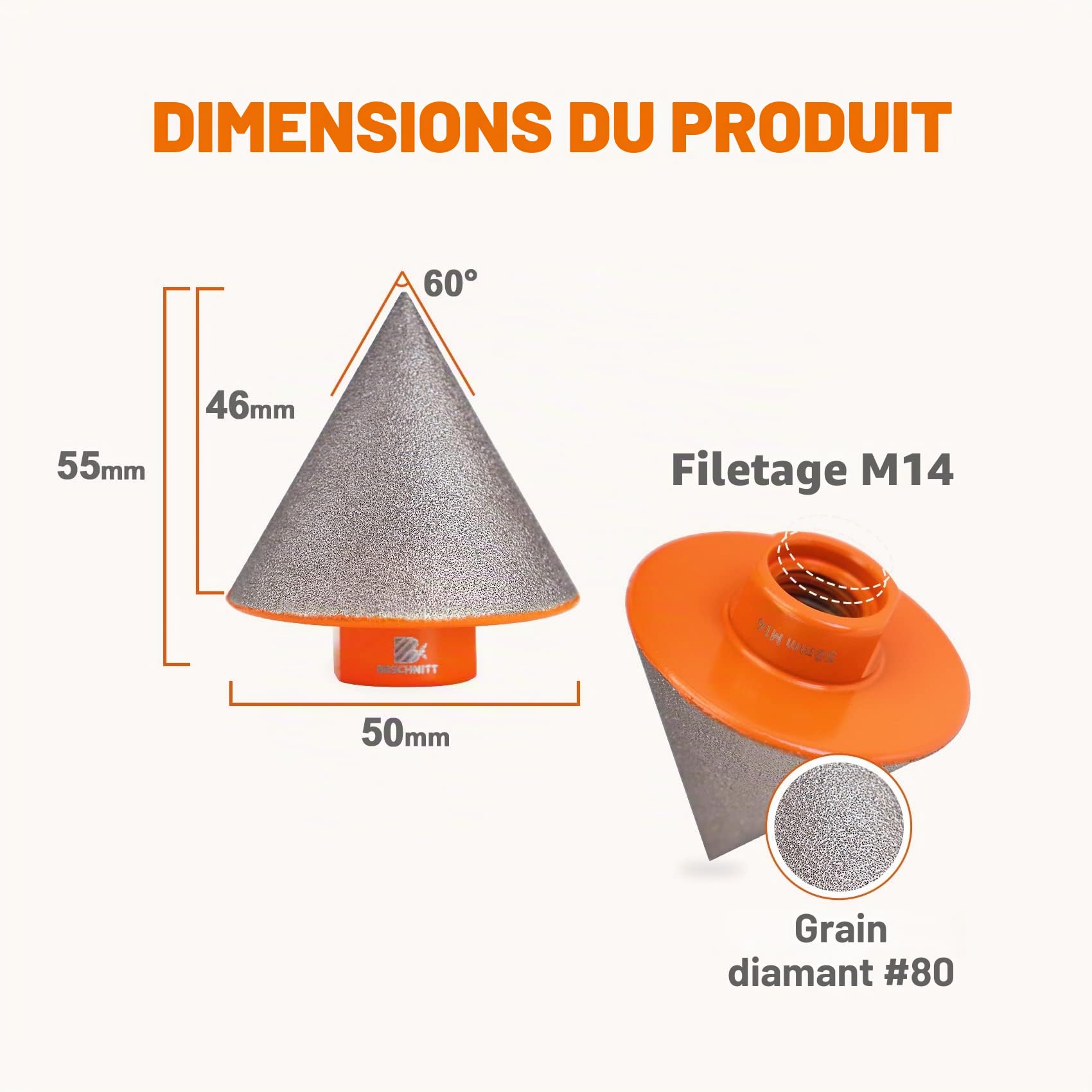 fraise diamant carrelage 50mm – BRSCHNITT mèche de chanfrein diamantée foret biseauté pour façonner l'élargissement, nettoyer les trous existants de granit, marbre et porcelaine