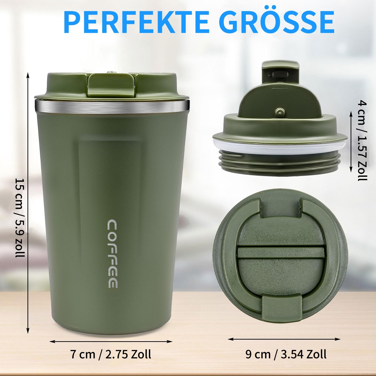 Lot de 4 tasses à café à emporter - 380 ml - Gobelets isothermes à double paroi avec couvercle anti-fuite - Tasse de voyage pour café et thé - Blanc, vert, noir, rose