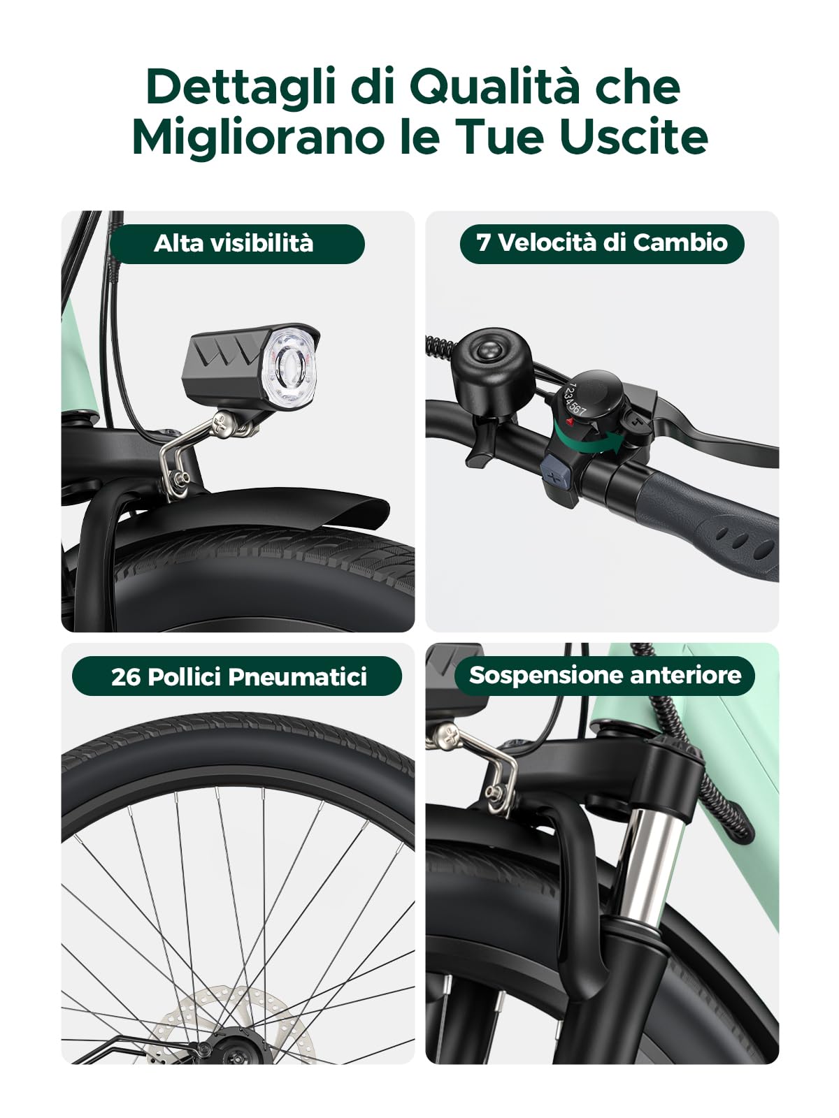 HillMiles Bici Elettrica Per Adulti Da 26", 7 Velocità Bicicletta Elettrica da 36V 13Ah Batteria Rimovibile, 25km/h & Autonomia di 80-100km E-bike Per Pendolari Urbani, IP65 impermeabile