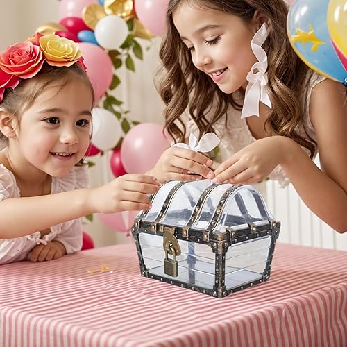 Miniatura 7 de Cofre de pirata con candado, cofre de tesoro de plástico transparente, caja de joyería pirata grande, cajas de dulces pirata, contenedor de joyería